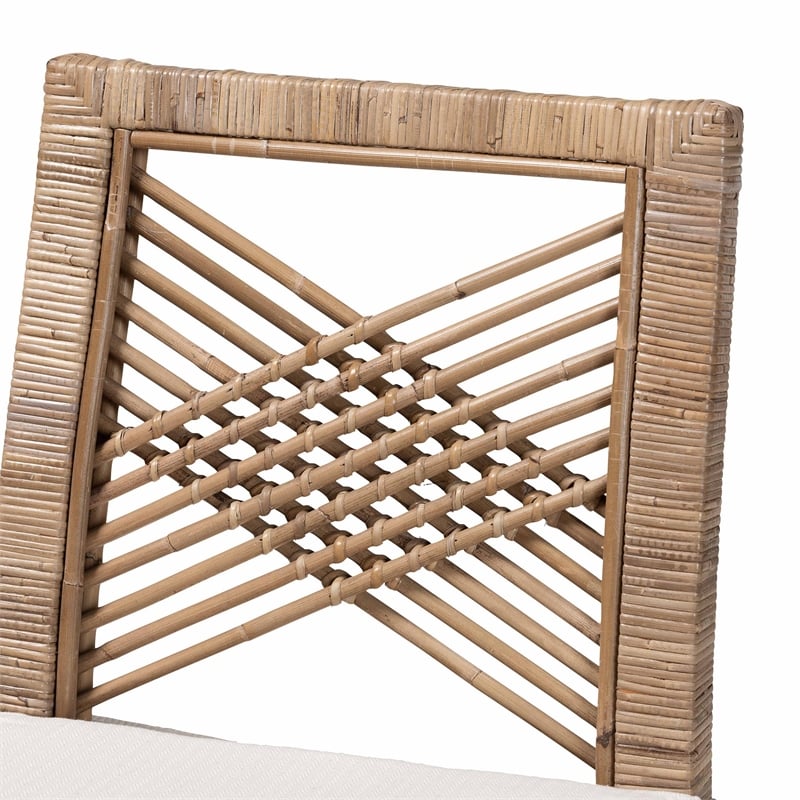 bali & pari Poltak Gray Natural Kubu Rattan and Mahogany Wood Counter Stool