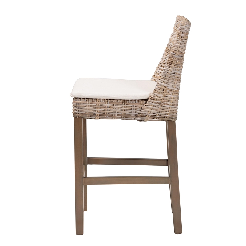 bali & pari Toby Gray Kubu Rattan and Rustic Taupe Mahogany Wood Counter Stool