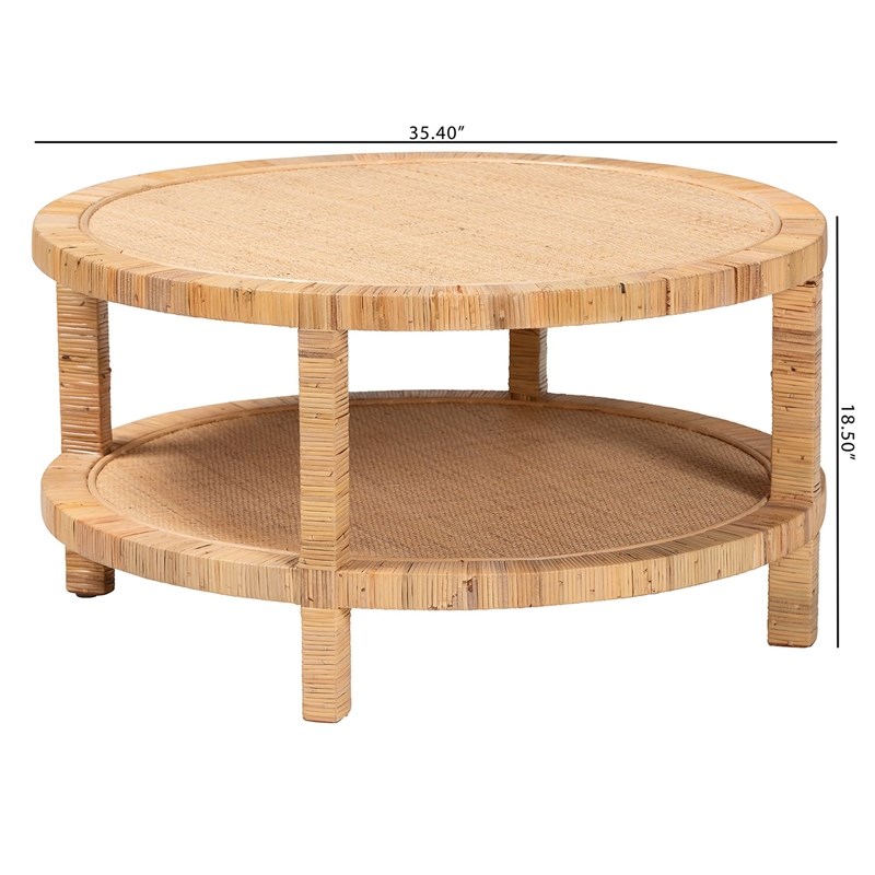 bali & pari Kalimantan Light Honey Rattan and Mahogany Wood Coffee Table