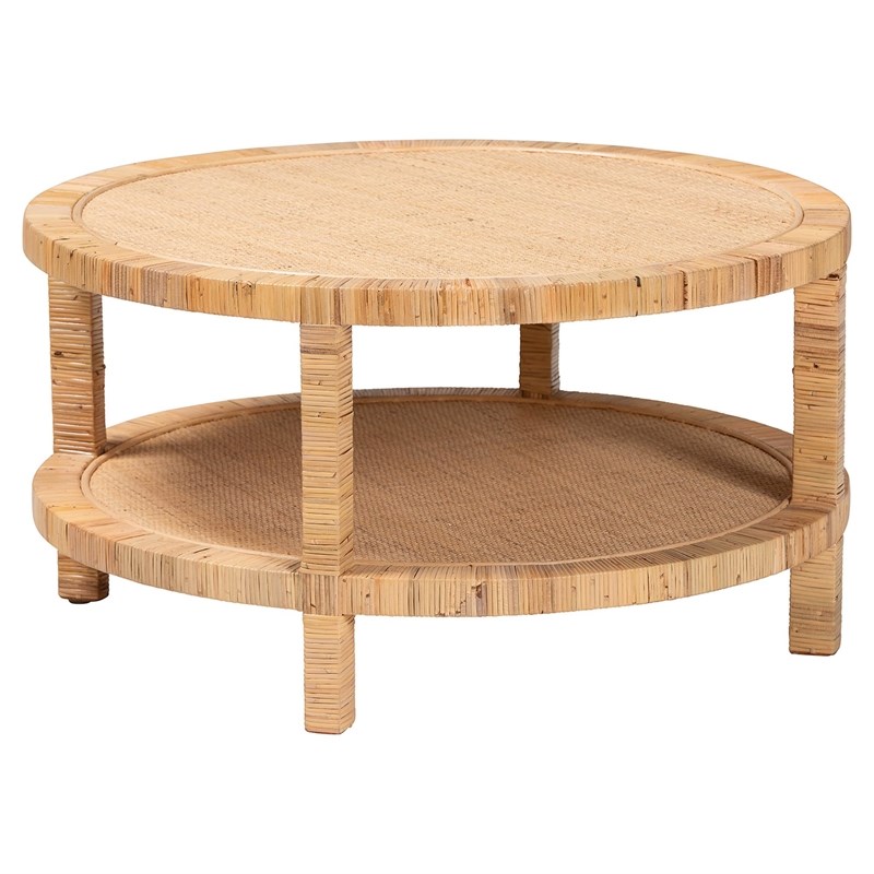 bali & pari Kalimantan Light Honey Rattan and Mahogany Wood Coffee Table