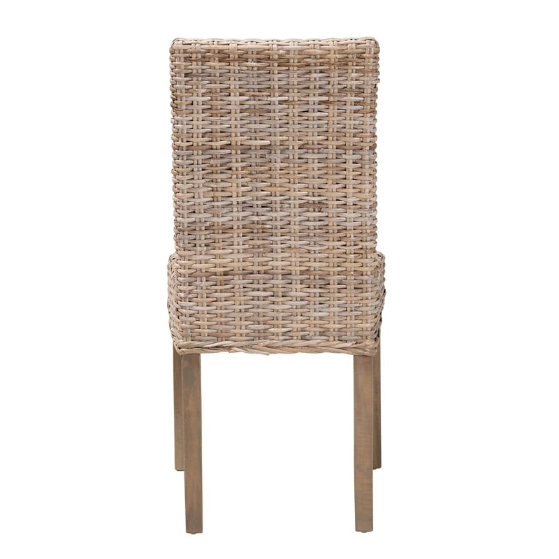 bali & pari Nevina Bohemian Gray Kubu Rattan and Mango Wood Dining Chair