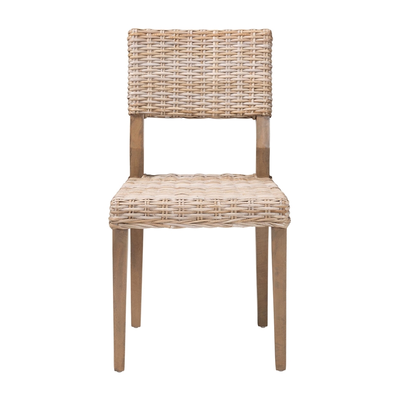 bali & pari Barossa Bohemian Gray Kubu Rattan and Mahogany Wood Dining Chair
