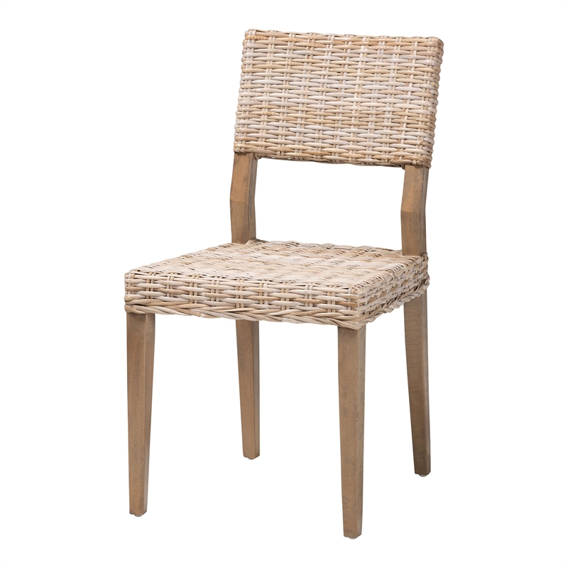 bali & pari Barossa Bohemian Gray Kubu Rattan and Mahogany Wood Dining Chair