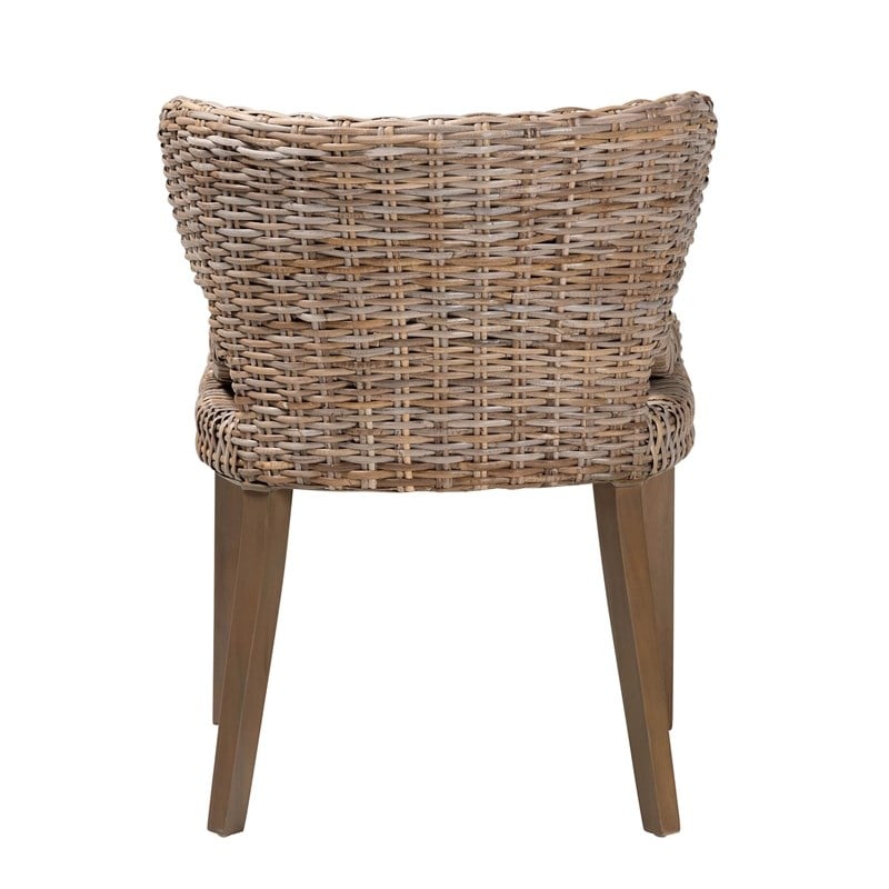 bali & pari Niesha Gray Natural Kubu Rattan and Mahogany Wood Dining Chair