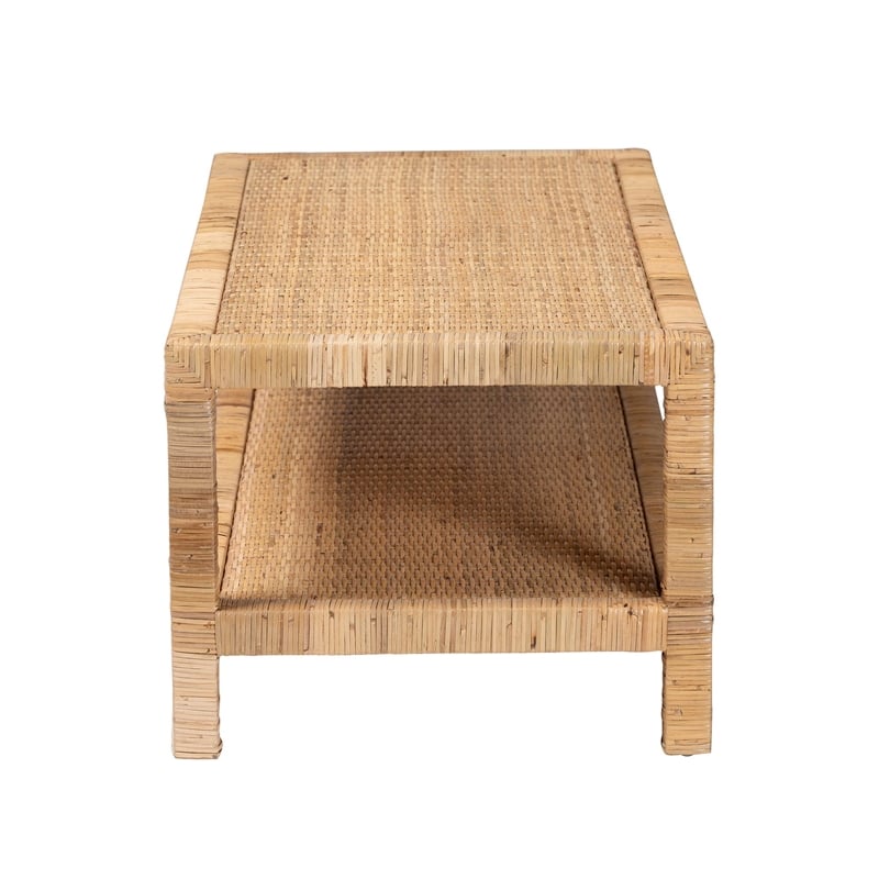 bali & pari Kalimantan Light Honey Rattan and Mahogany Wood Coffee Table
