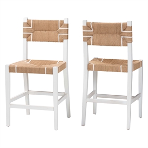 bali & pari Talli Paper Loom and White Mahogany Wood 2-Piece Counter Stool Set