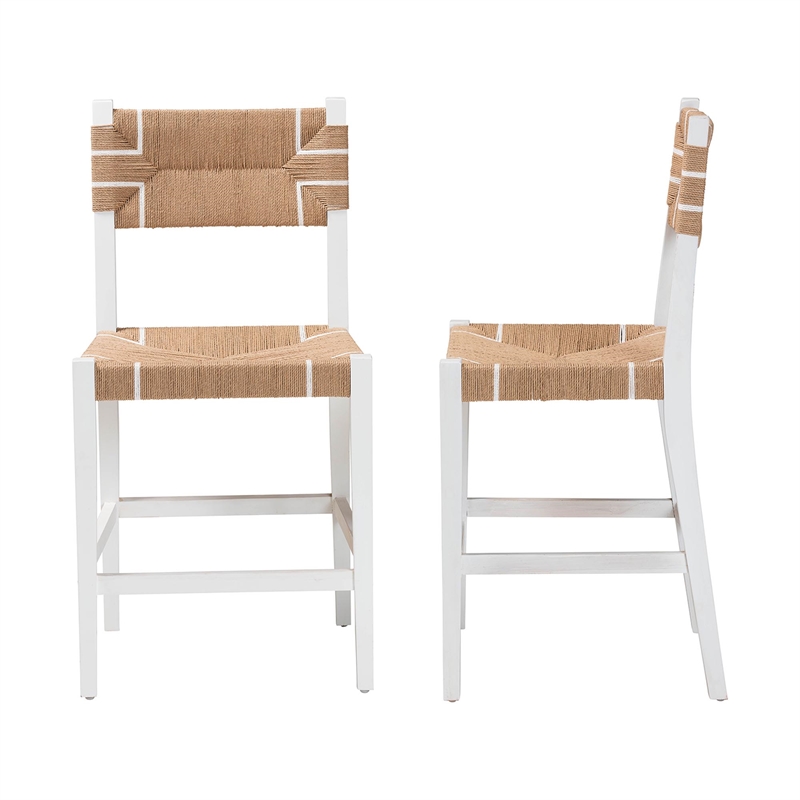 bali & pari Talli Paper Loom and White Mahogany Wood 2-Piece Counter Stool Set