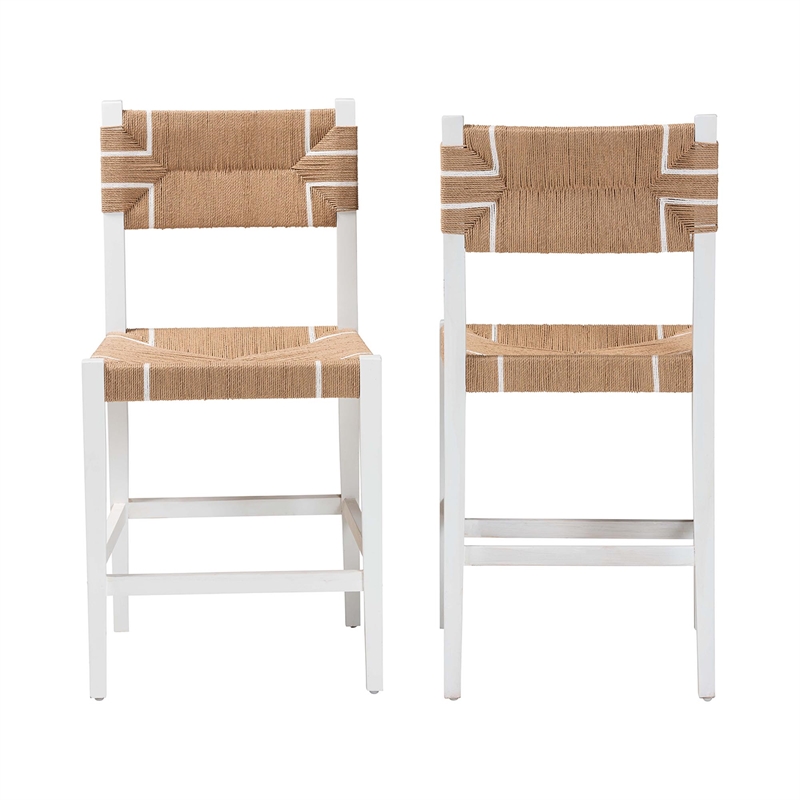 bali & pari Talli Paper Loom and White Mahogany Wood 2-Piece Counter Stool Set