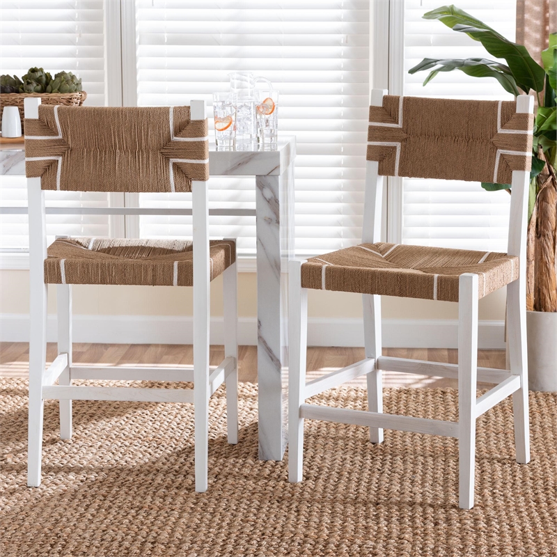 bali & pari Talli Paper Loom and White Mahogany Wood 2-Piece Counter Stool Set