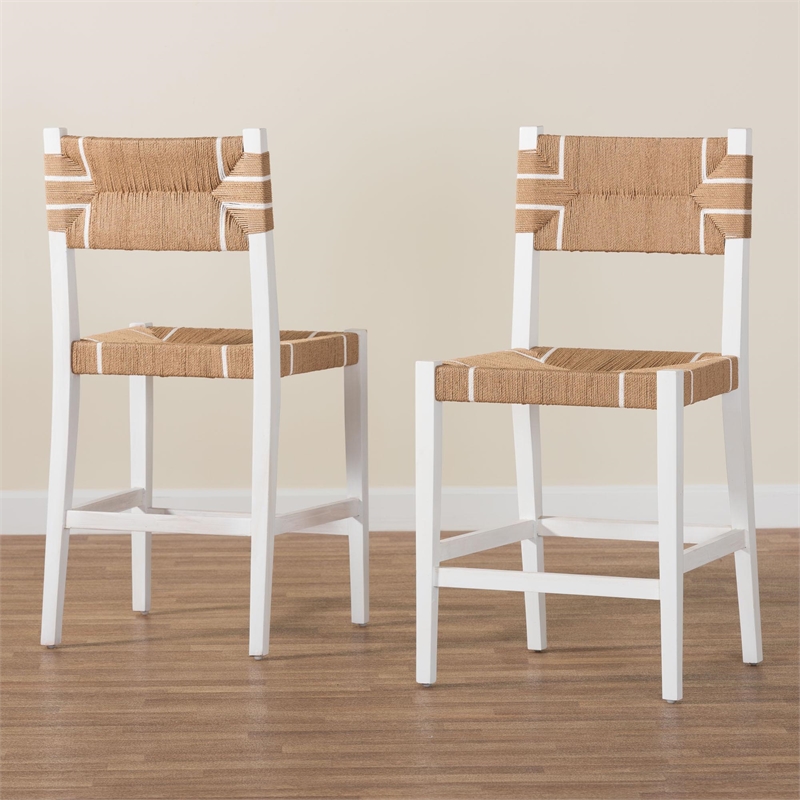 bali & pari Talli Paper Loom and White Mahogany Wood 2-Piece Counter Stool Set