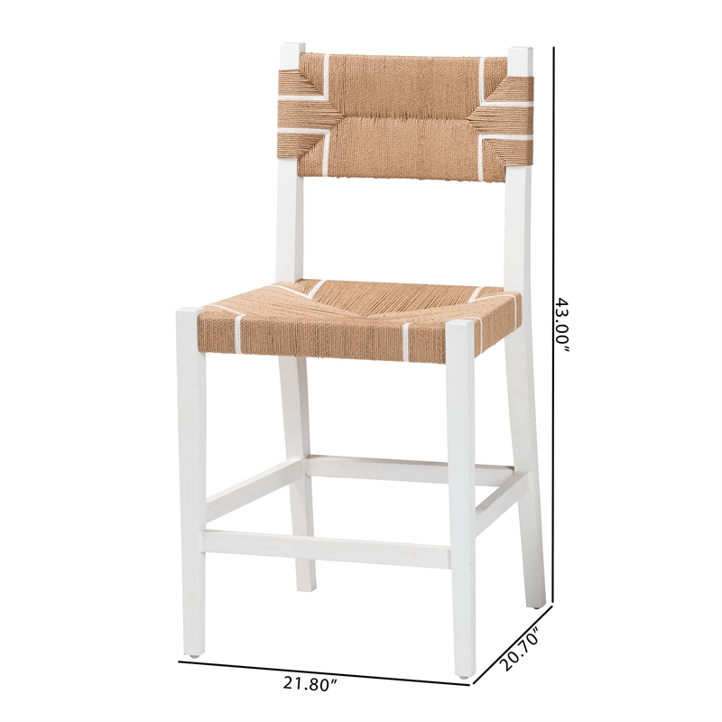 bali & pari Talli Paper Loom and White Mahogany Wood 2-Piece Counter Stool Set