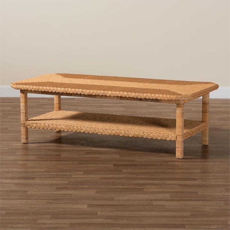 bali & pari Minahasa Bohemian Light Honey Braided Rattan Coffee Table