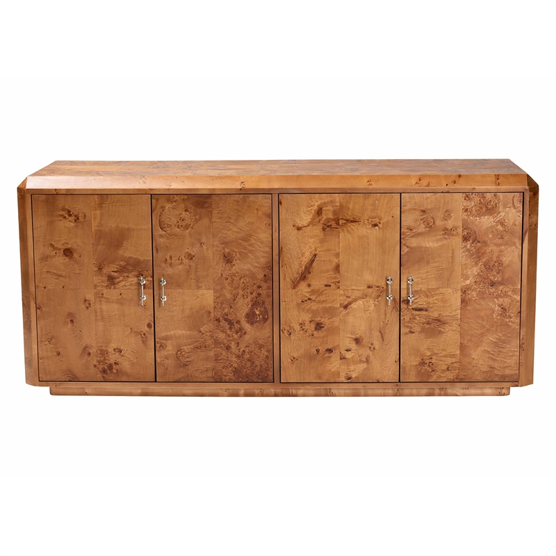 bali & pari Valora Natural Mappa Burl Wood 4-Door Sideboard Buffet