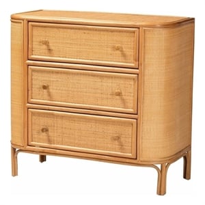 bali & pari Radenza Bohemian Light Honey Rattan 3-Drawer Storage Cabinet