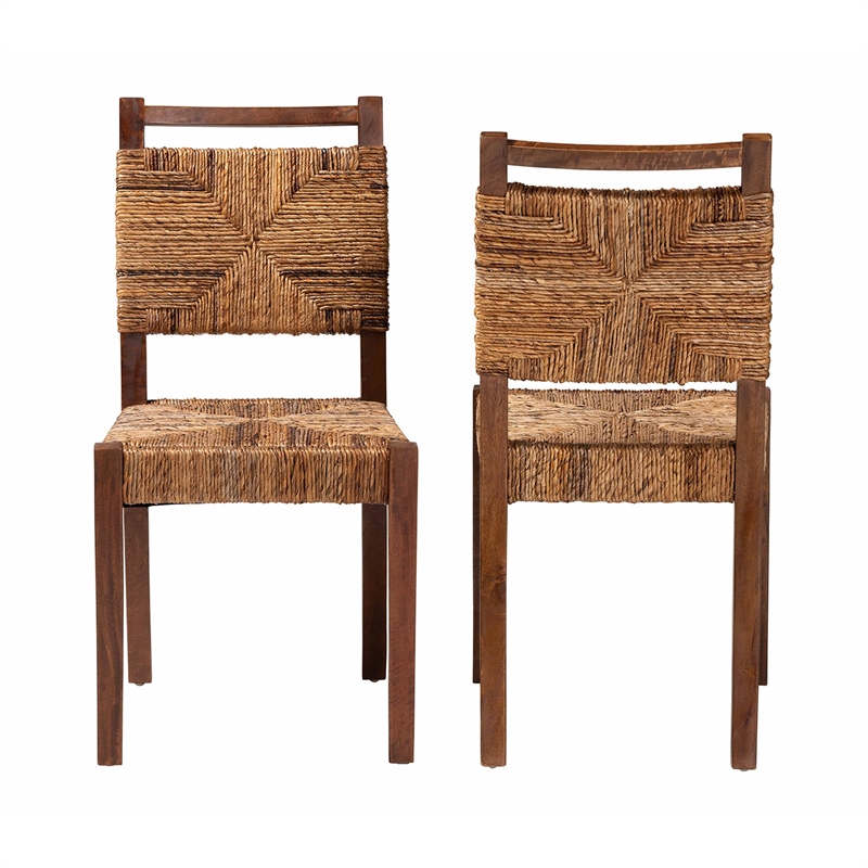 bali & pari Cordoba Natural Seagrass and Mahogany Wood 2-Piece Dining Chair