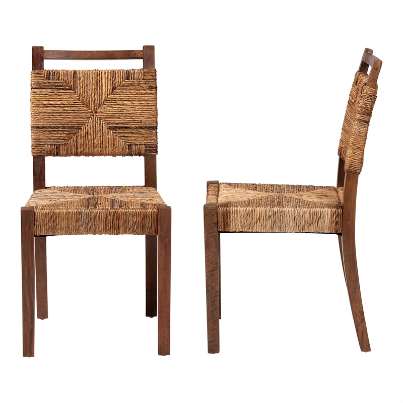 bali & pari Cordoba Natural Seagrass and Mahogany Wood 2-Piece Dining Chair