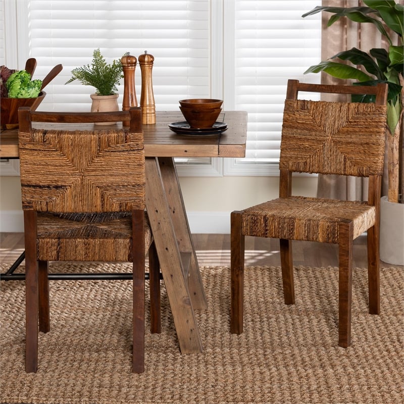 bali & pari Cordoba Natural Seagrass and Mahogany Wood 2-Piece Dining Chair