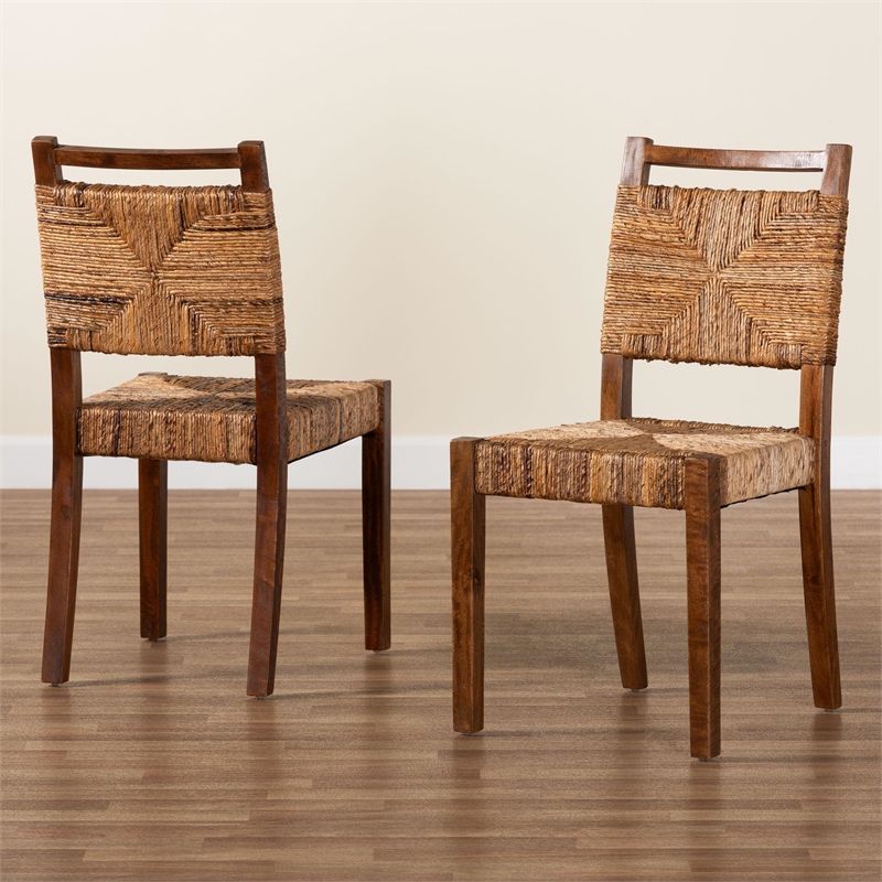 bali & pari Cordoba Natural Seagrass and Mahogany Wood 2-Piece Dining Chair