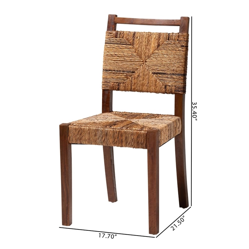 bali & pari Cordoba Natural Seagrass and Mahogany Wood 2-Piece Dining Chair