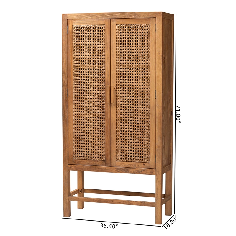 bali & pari Sibu Bohemian Natural Rattan and Teak Wood Tall Cabinet