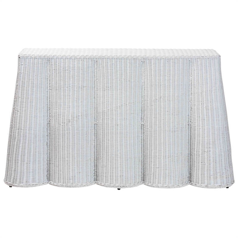 bali & pari Palm Bohemian White Scallop Rattan Console Table