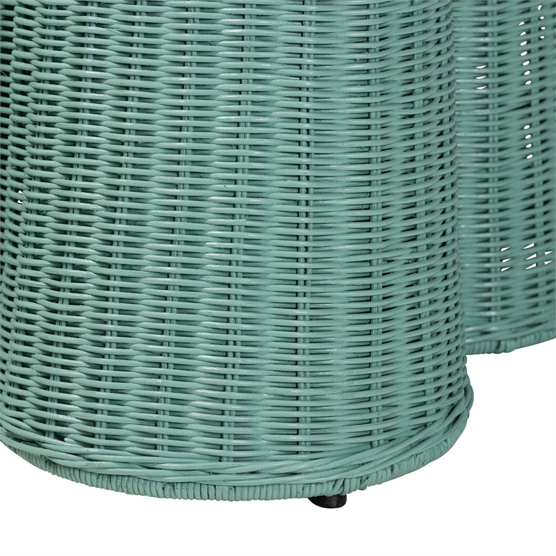 bali & pari Palm Bohemian Seafoam Green Scallop Rattan Console Table