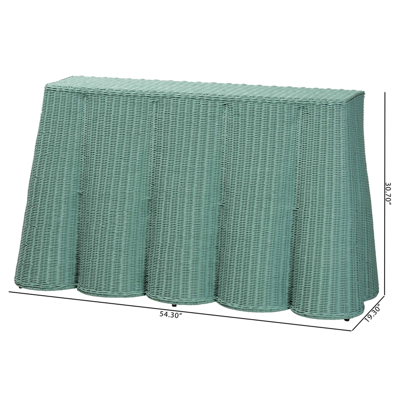 bali & pari Palm Bohemian Seafoam Green Scallop Rattan Console Table