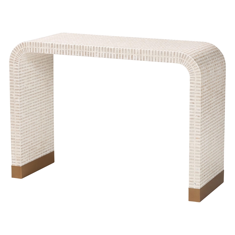 bali & pari Carlyn Beige and White Capiz Shell 3-Piece Accent Table Set