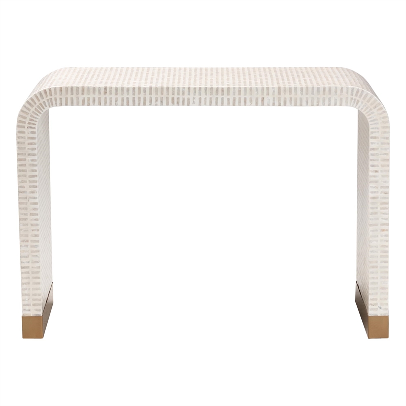 bali & pari Carlyn Beige and White Mother of Pearl Capiz Shell Console Table