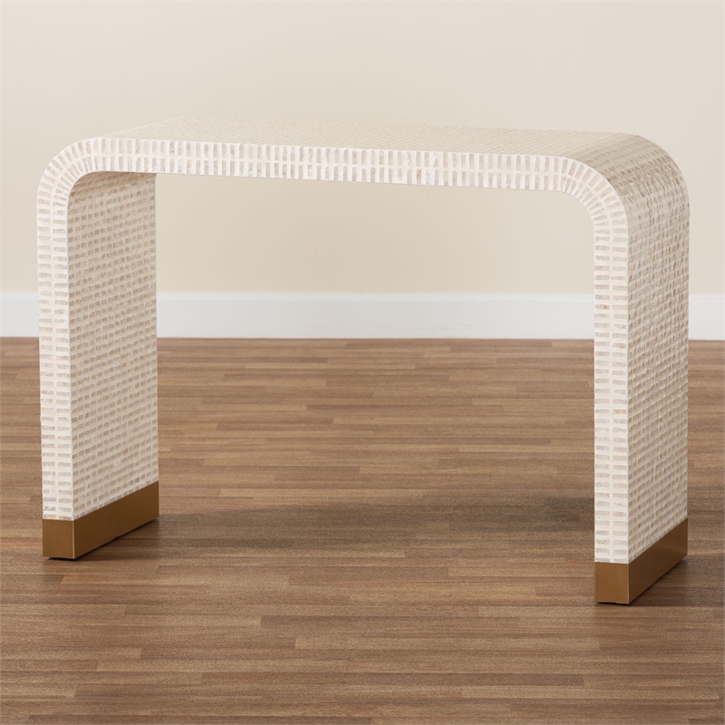 bali & pari Carlyn Beige and White Mother of Pearl Capiz Shell Console Table