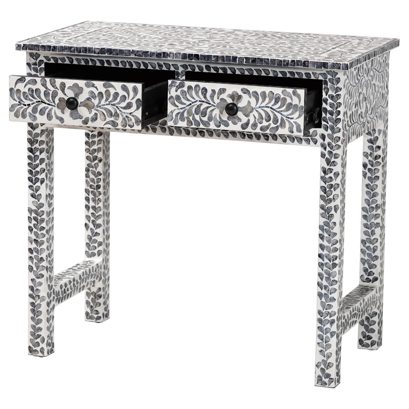 bali & pari Diata Black and White Pearl Capiz Shell 2-Drawer Console Table