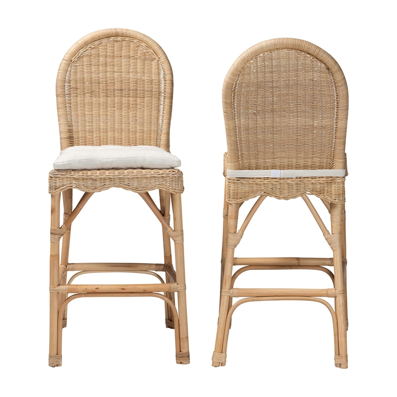 bali & pari Bilu Bohemian Natural Rattan 2-Piece Bar Stool Set