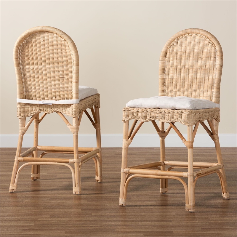 bali & pari Bilu Bohemian Natural Rattan 2-Piece Counter Stool Set