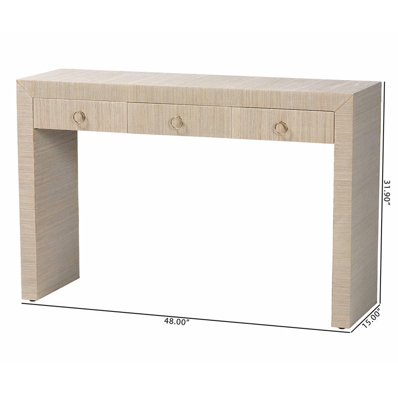 bali & pari Cielo Bohemian Woven Natural Grasscloth 3-Drawer Console Table