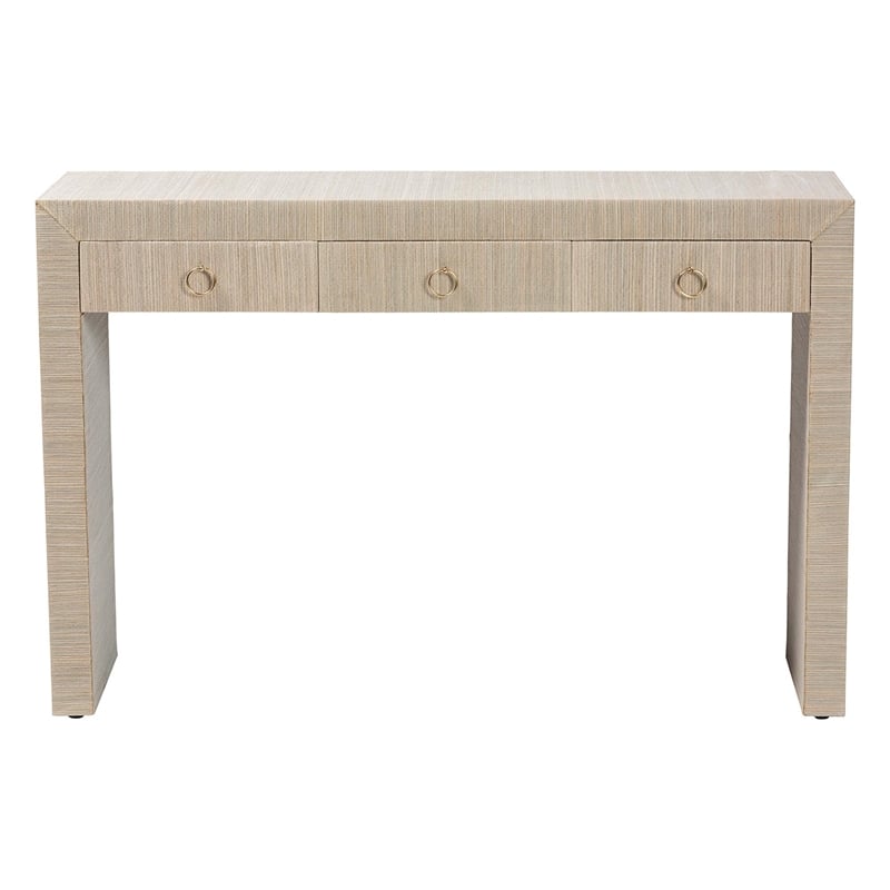 bali & pari Cielo Bohemian Woven Natural Grasscloth 3-Drawer Console Table