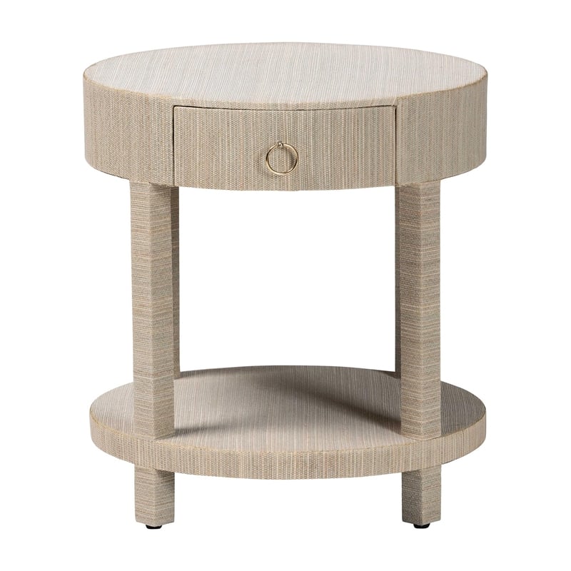 bali & pari Sadia Bohemian Woven Natural Grasscloth 1-Drawer Nightstand