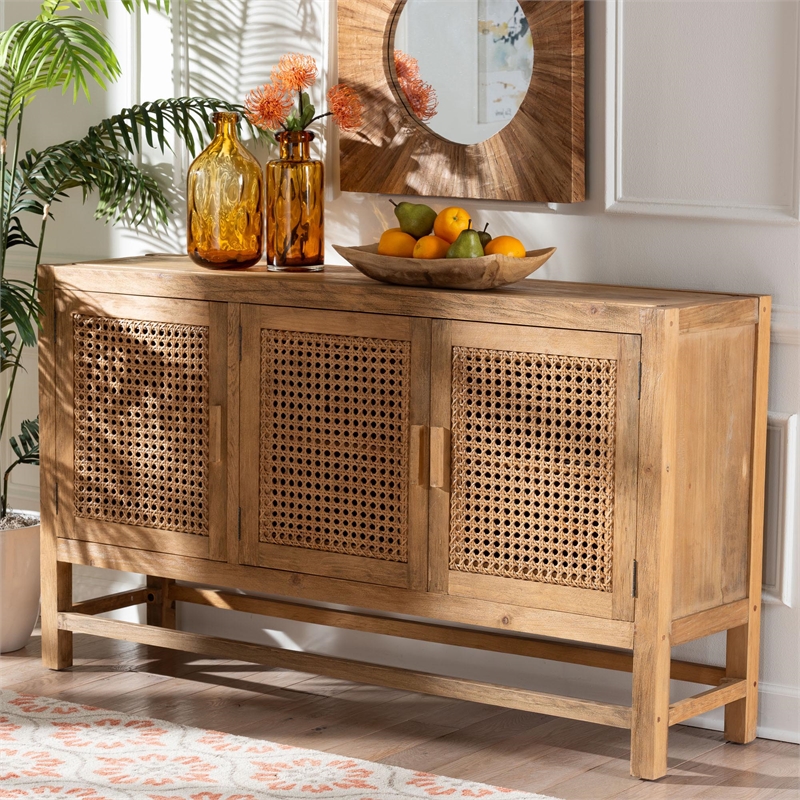 bali & pari Sibu Bohemian Natural Rattan and Reclaimed Wood Cabinet