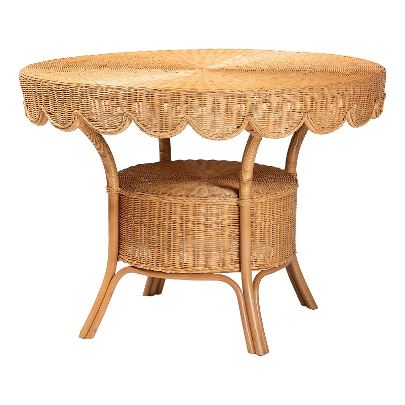 bali & pari Abena Bohemian Scalloped Light Honey Rattan Dining Table