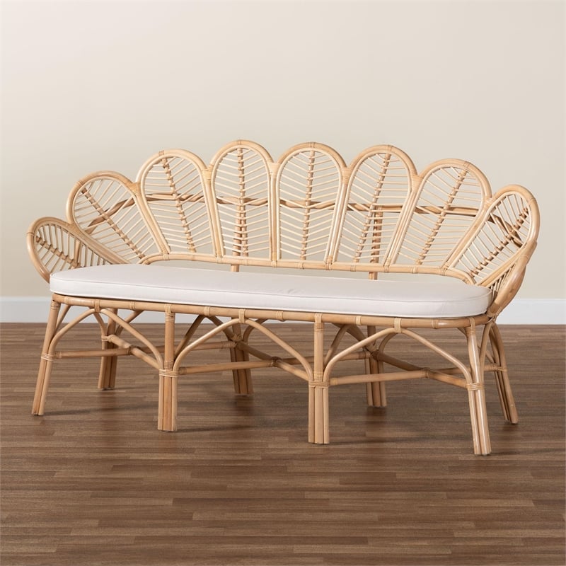bali & pari Eliava Natural Rattan Accent Bench with Removable Cushion