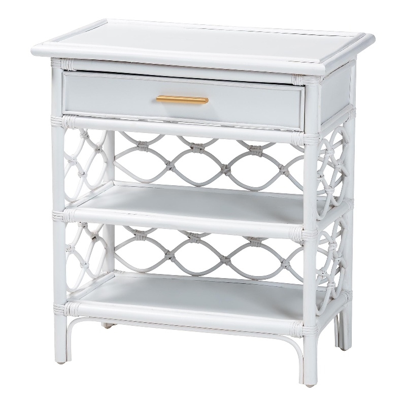 bali & pari Akane Natural Rattan Nightstand with Drawer and Open Shelves