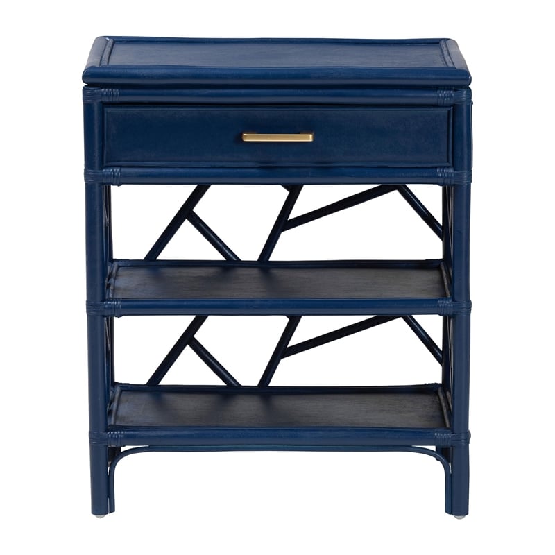 bali & pari Daina Natural Rattan Nightstand with Drawer and Open Shelves