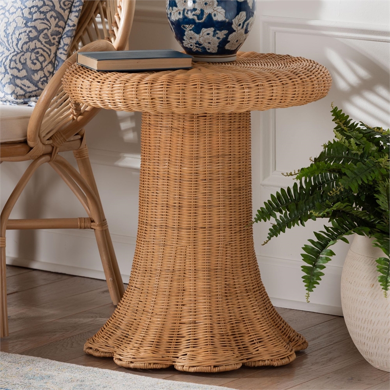 bali & pari Avalon Scallop Natural Rattan Pedestal Side Table