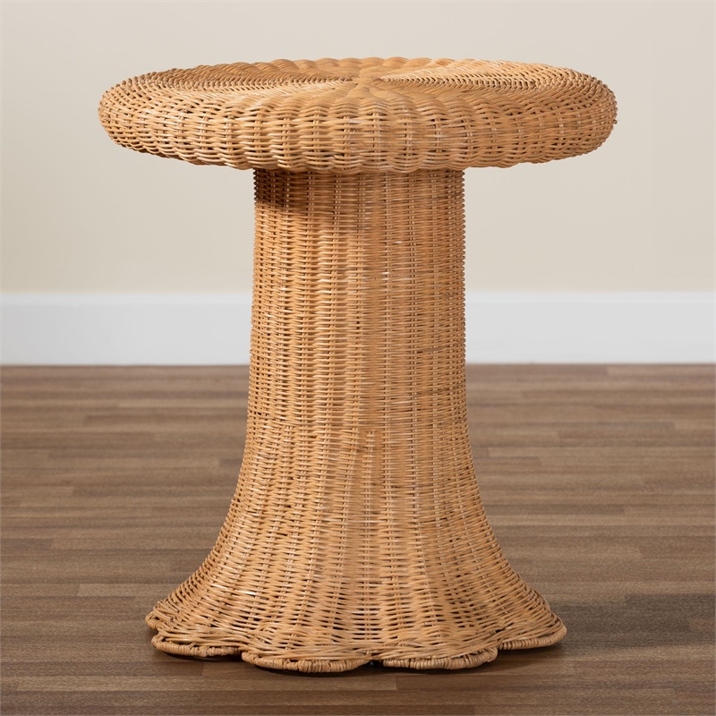 bali & pari Avalon Scallop Natural Rattan Pedestal Side Table