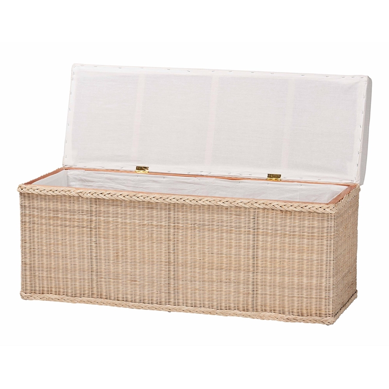 bali & pari Barid Braided Rattan Storage Bench with Cushioned Lift-Top Lid