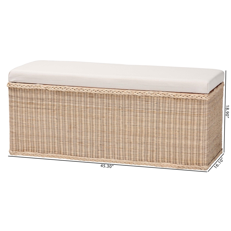 bali & pari Barid Braided Rattan Storage Bench with Cushioned Lift-Top Lid