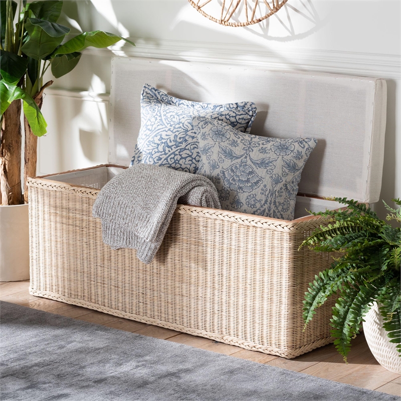 bali & pari Barid Braided Rattan Storage Bench with Cushioned Lift-Top Lid