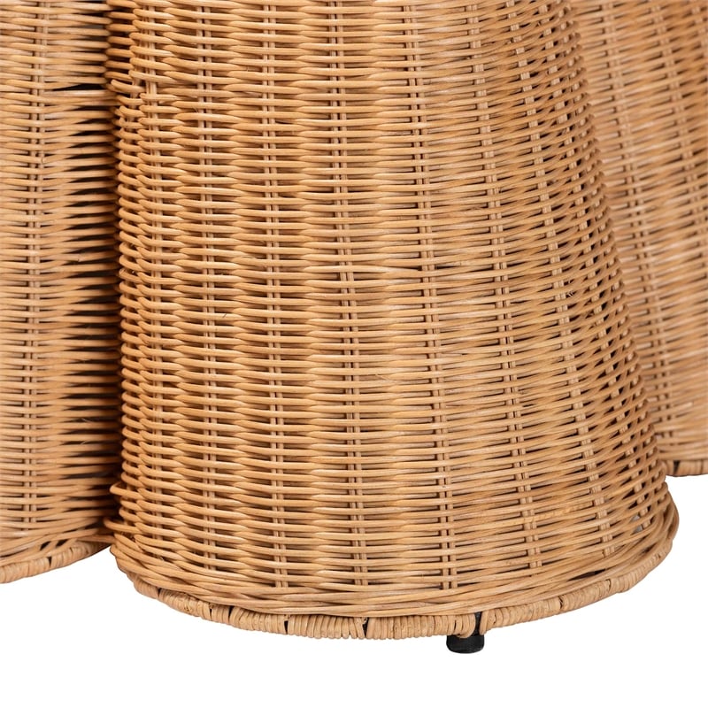 bali & pari Palm Scallop Natural Rattan Ottoman with Cushion
