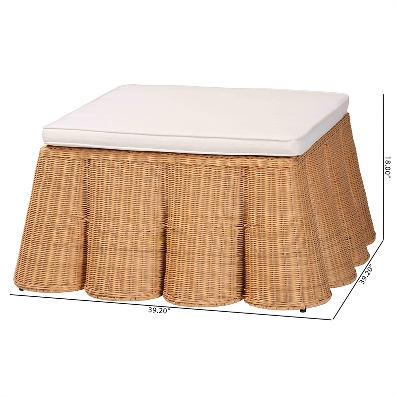 bali & pari Palm Scallop Natural Rattan Ottoman with Cushion