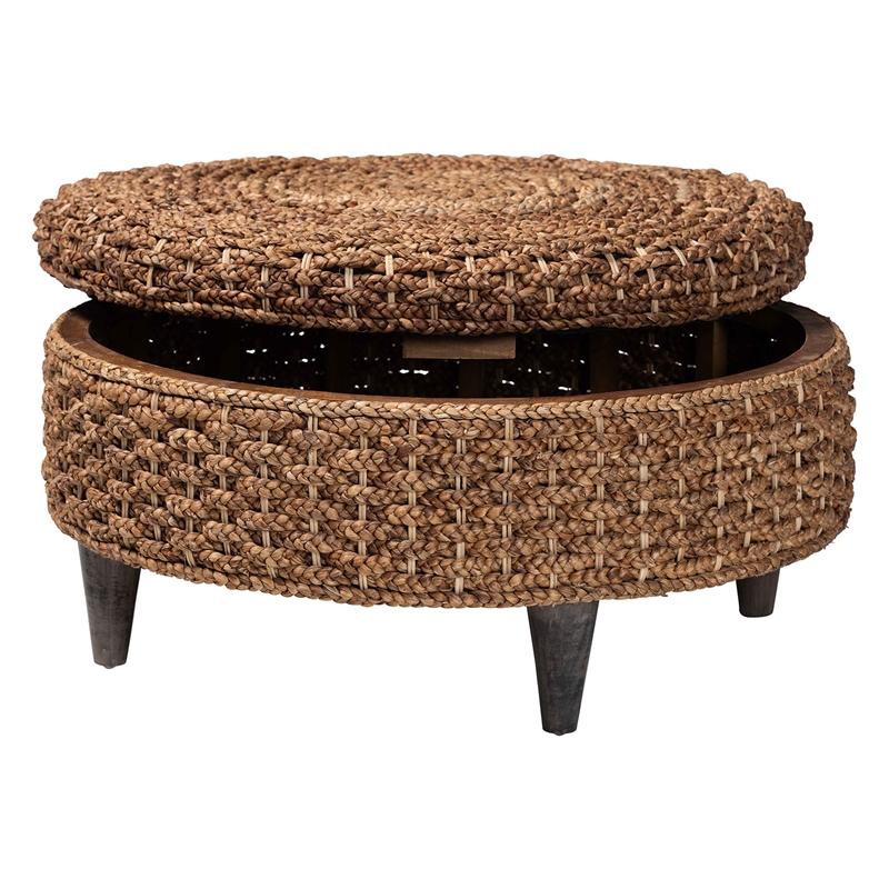 bali & pari Bailey Handwoven Seagrass Storage Ottoman with Lift-Top Lid