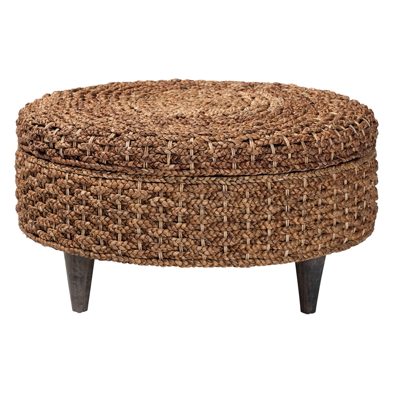 bali & pari Bailey Handwoven Seagrass Storage Ottoman with Lift-Top Lid